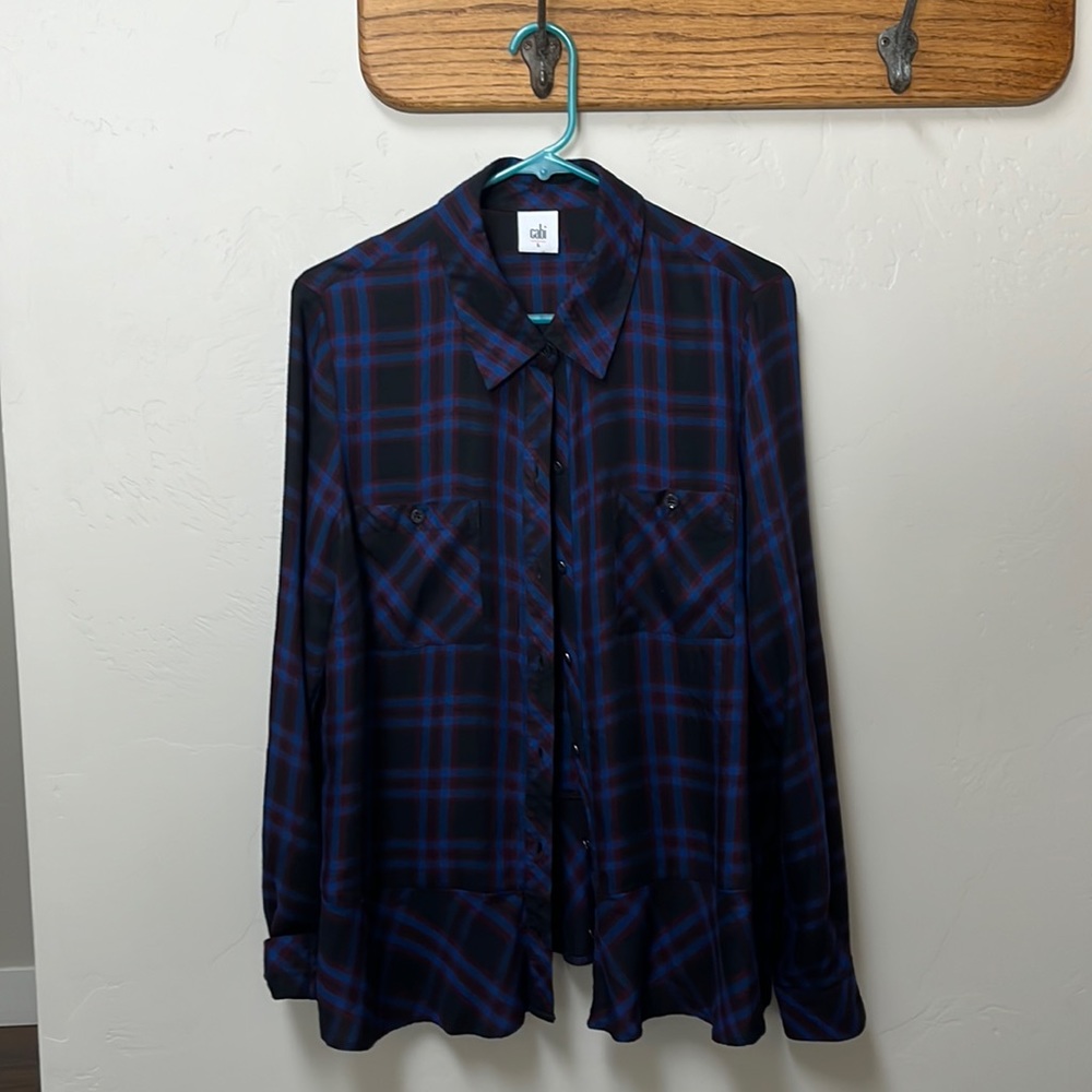CAbi Blue and Red Plaid Button-Up Top